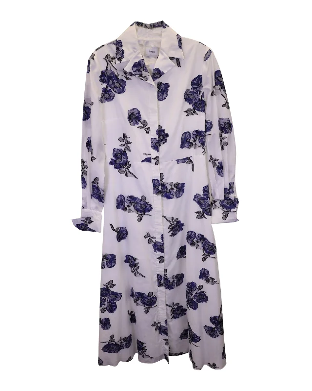 Stylish Looks Erdem Emily Floral-Print Midi Shirt Dress in White Cotton