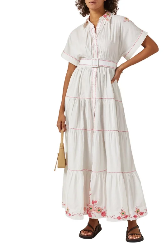 Sale Clearance Poplin Embroidered Shirt Dress In White