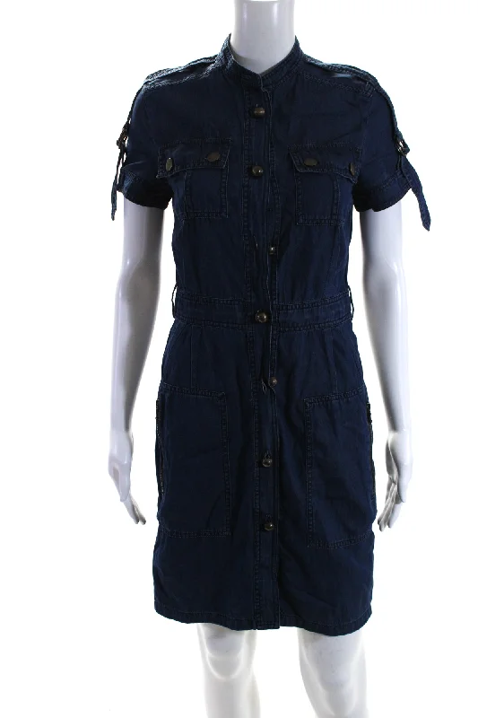 Chic And Trendy Lanvin Womens Blue Chambray Crew Neck Short Sleeve Denim Shirt Dress Chic And Trendy Lanvin Womens Blue Chambray Crew Neck Short Sleeve Denim Shirt Dress