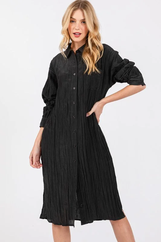 Elegant Style EASY CRINKLE SILKY SHIRT DRESS