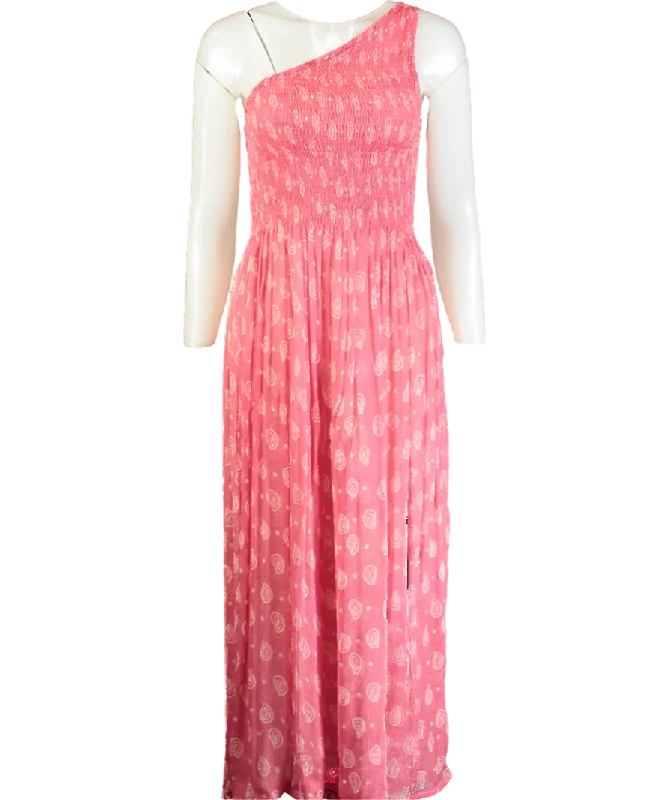 Hot Brand Discounts Cloe Cassandro Pink Printed Asymmetric Mesh Dress UK XS