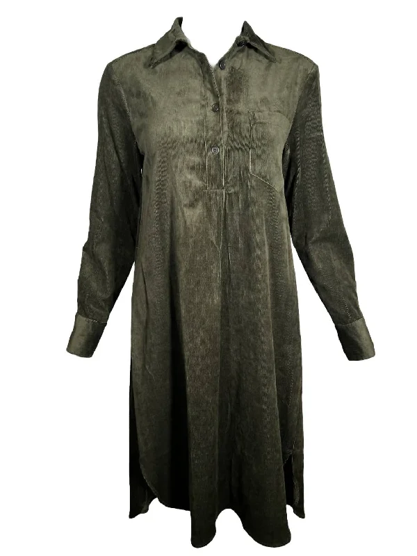 Exclusive Sale Women's Stretch Corduroy Shirt Dress In Hunter