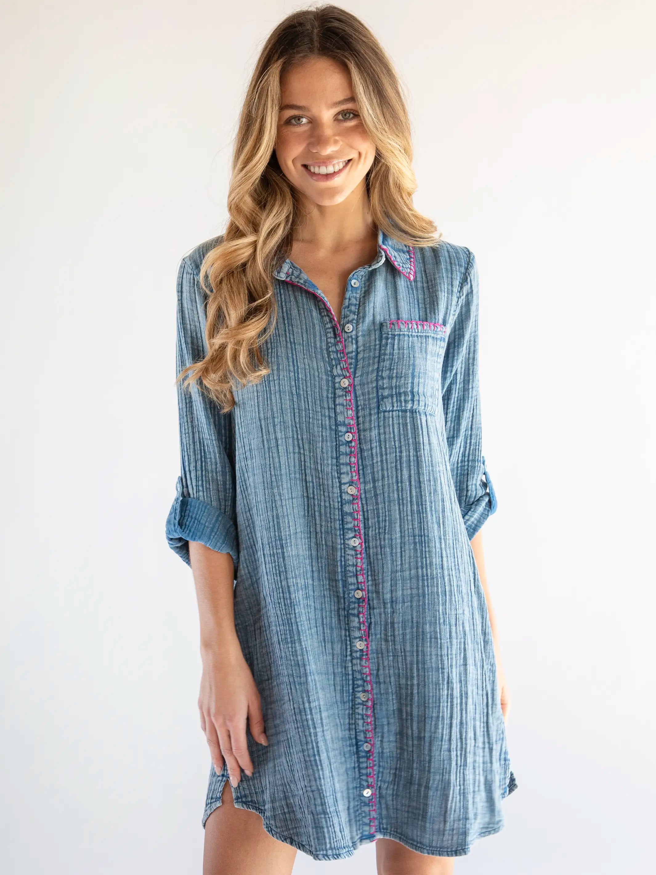 Trendy Clothing Sale Lola Shirt Dress - Denim Cotton