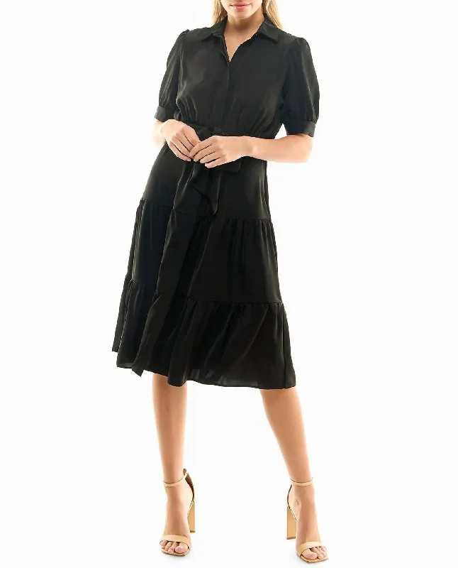 Trend Setting Wardrobe Katy Silk Midi Shirt Dress In Very Black