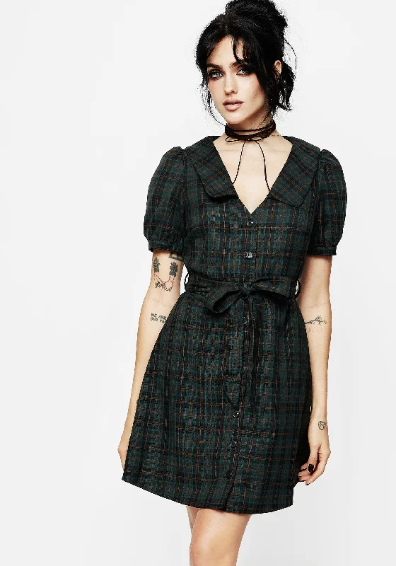 Fashion Forward Femininity Nightingale Check Collar Mini Shirt Dress