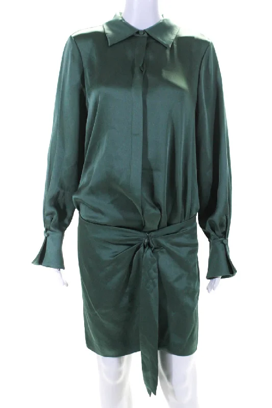Flash Sale Clothing Jonathan Simkhai Womens Wrap Waist Satin Shirt Dress Park Slope Green Flash Sale Clothing Jonathan Simkhai Womens Wrap Waist Satin Shirt Dress Park Slope Green