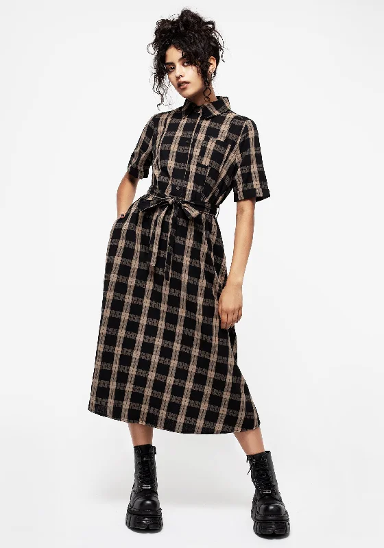 New Arrival Discount Rogue Check Cotton Midi Shirt Dress