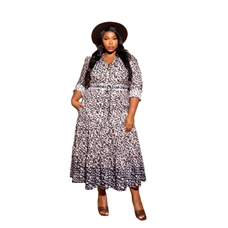Chic Trends Unveiled Contrast Animal Print Shirt Dress