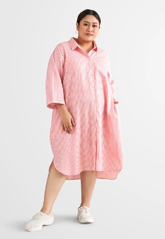 Unleash Your Fashion Leandra Stripes Long Shirt Dress - Pink
