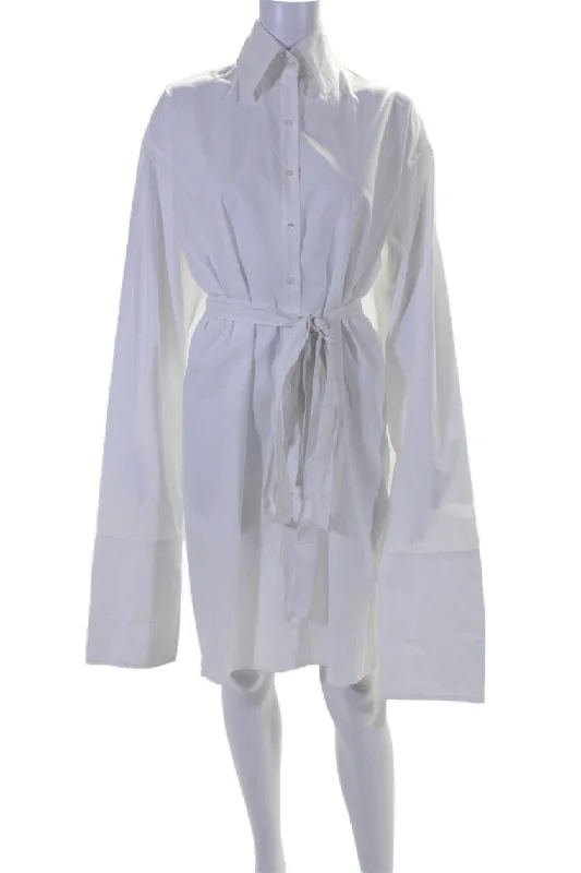 Elegant Clothing Marques Almeida Womens Button Down Belted Shirt Dress White