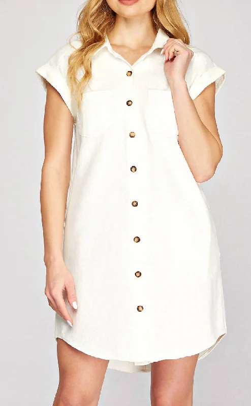 Trendy Fashion Sale Button Down Twill Shirt Dress - White