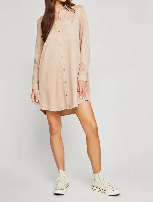 Chic & Cozy Collection Katie Shirt Dress In Tan