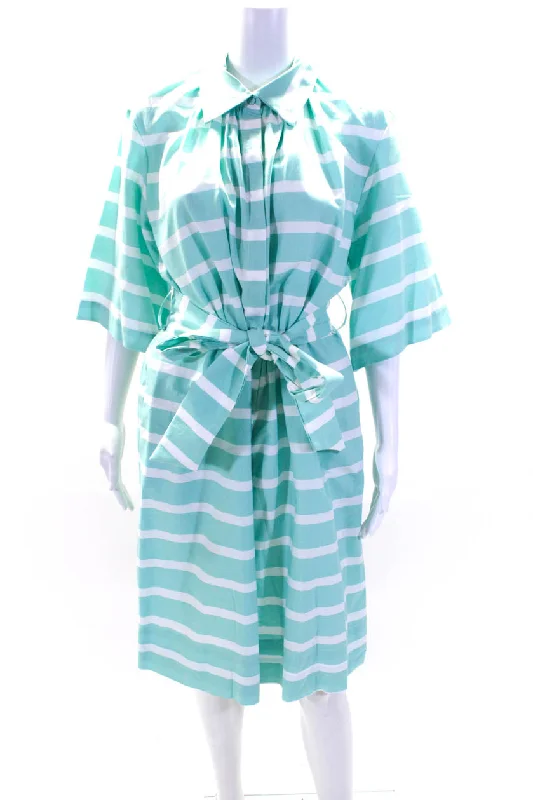 Everyday Wear Milva-Mi Womens Short Sleeve Striped Belted Shirt Dress Mint Green