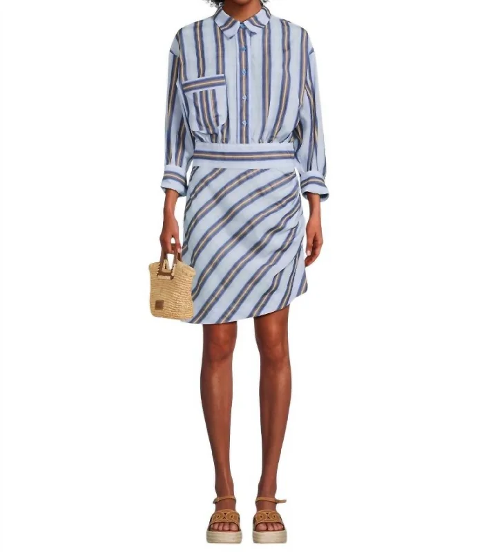 Fashion Deal Mini Shirt Dress In Indigo Stripe