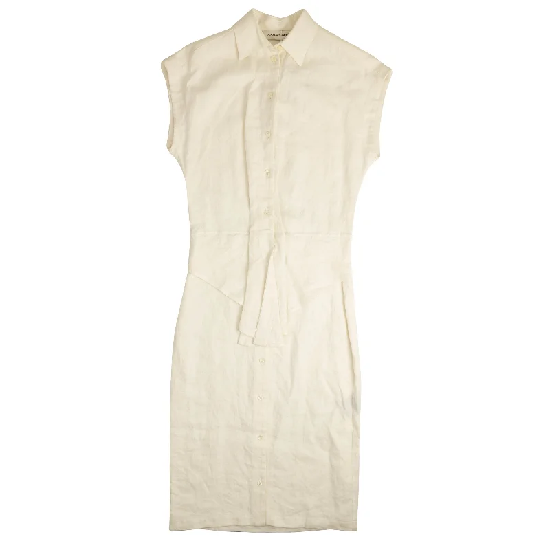 Popular Collection White Button Down Sleeveless Shirt Dress