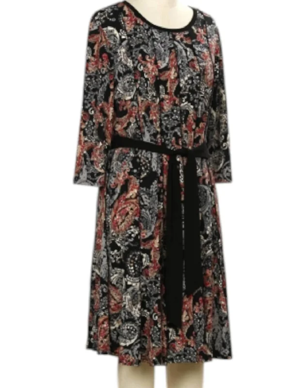 Mega Sales Women's Three-Quarter Sleeve Treasha Print Dress In Spice Tan