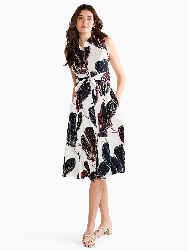 Clearance Event Stamped Flowers Shirt Dress