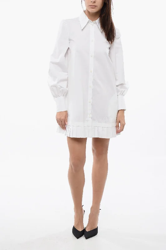 Season Appropriate Women's Collection Off-White Popeline Shirt Dress With Pleated Hem