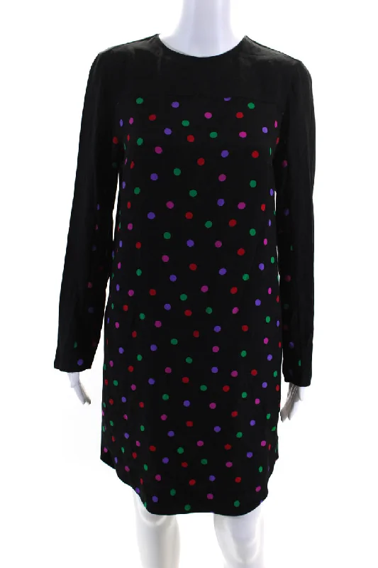 Festival Fashion Akris Punto Womens Silk Polka Dot Shirt Dress Black Multi Colored