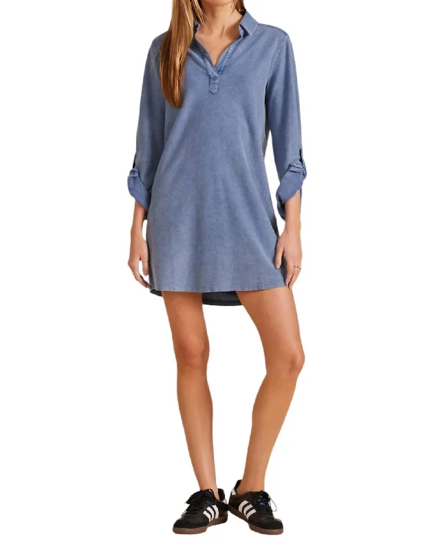 Trend Leading Collection Tab Sleeve Denim Shirt Dress In Indigo