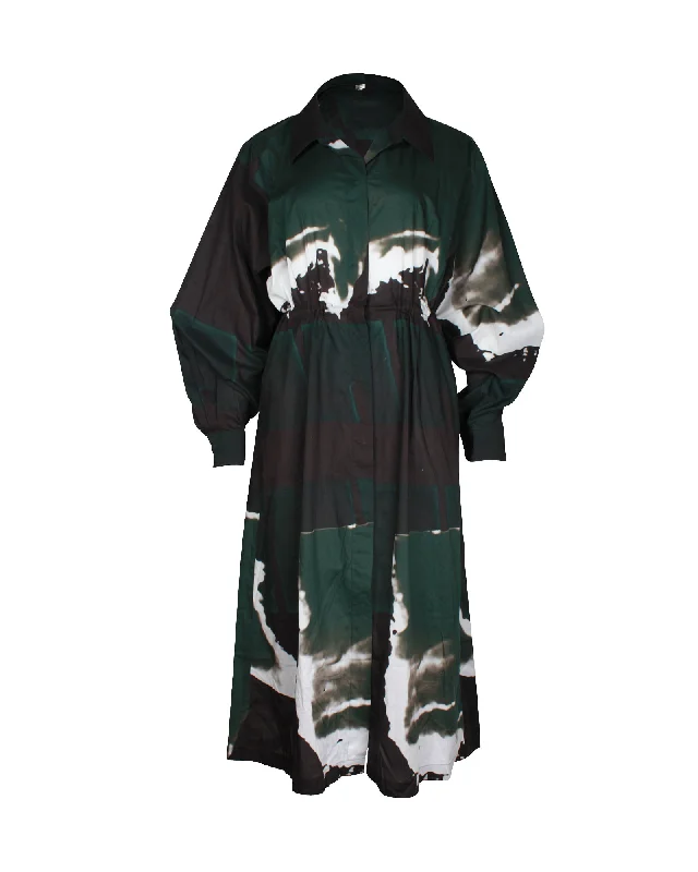 Trendy Threads Dries Van Noten Printed Midi Shirt Dress in Multicolor Cotton