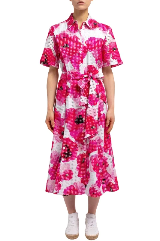 Fashionista Favorites Floral Short Sleeve Shirt Dress In Blush-Multi