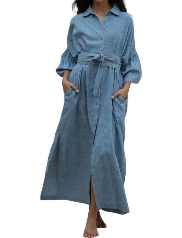 Wardrobe Refresh Button Down Shirt Dress In Indigo/ice Blue