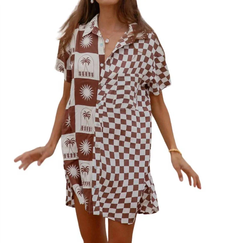 Sophisticated Outfits Palma Checkerboard Shirt Dress In Chocolate/vanilla