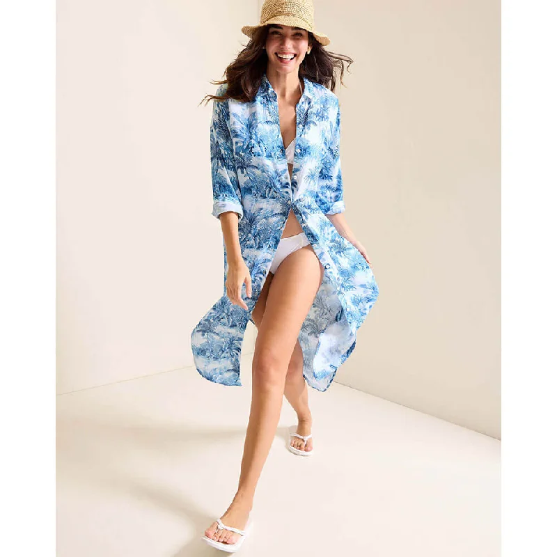Chic Outfits Tommy Bahama Womens St. Lucia Toile Boyfriend Shirt Dress Coverup - Indigo Tide*