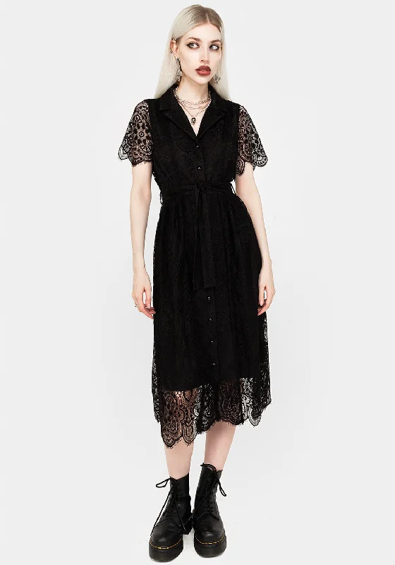 Season Sale Martyr Collar Lace Midi Shirt Dress