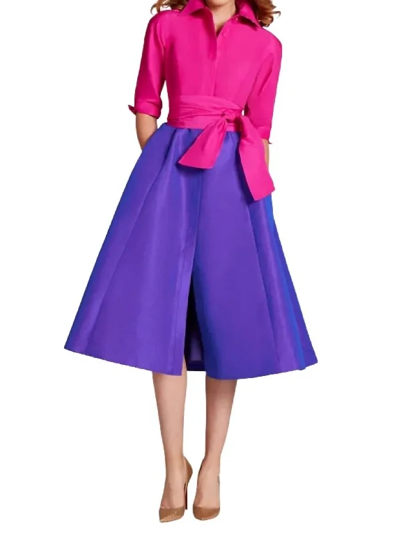 Holiday Gift Guide Sale Two Tone Taffeta Shirt Dress In Fuschia/purple