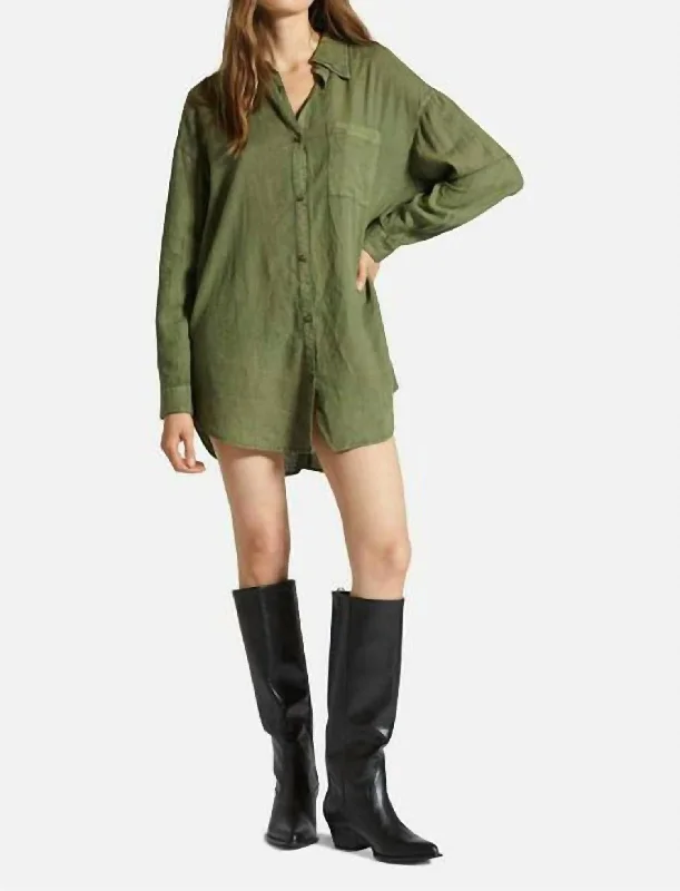 Discount Store Vintage Linen Shirt Dress In Sea Kelp
