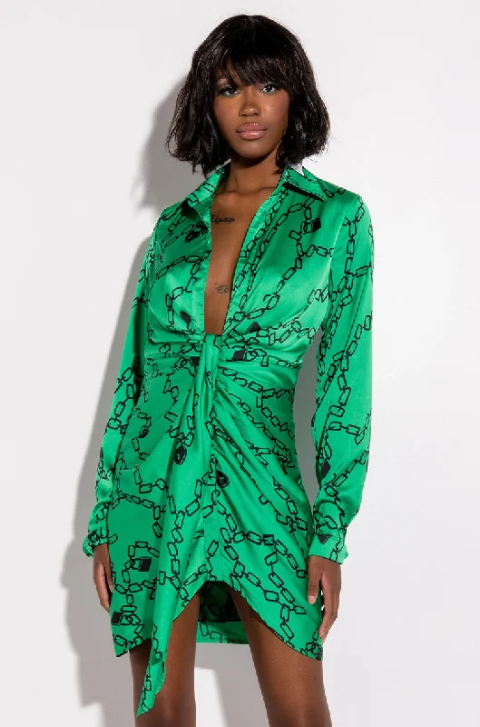 Forward Trendsetter CHAIN OF LOVE SATIN SHIRT DRESS