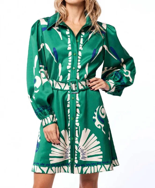 Ends Soon Billy Long Sleeve Mini Shirt Dress In Gree