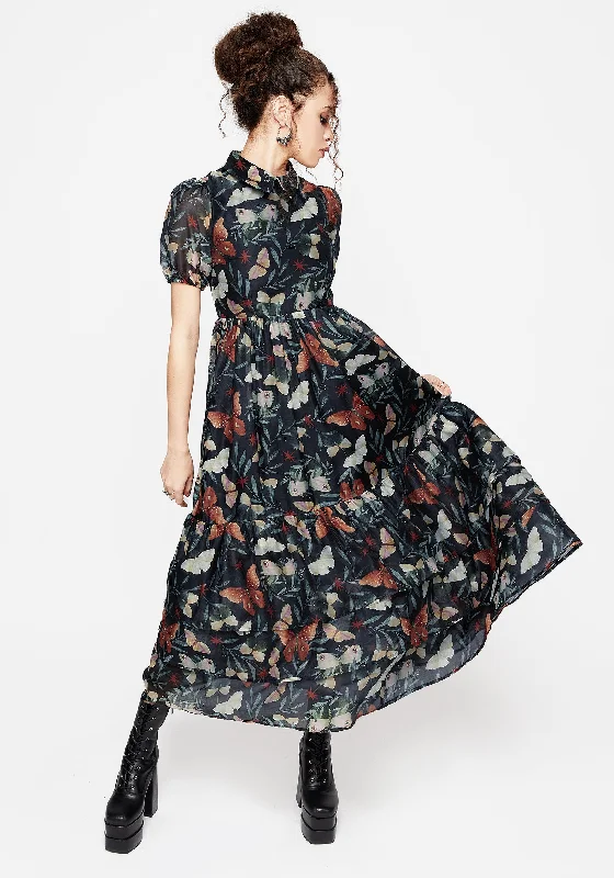 Boutique Dress Online Mariposa Puff Sleeve Organza Maxi Shirt Dress