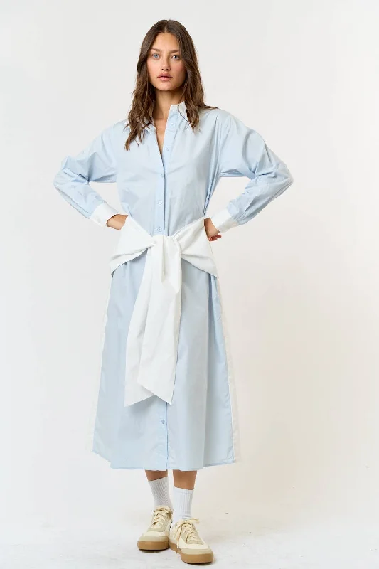 Online Clothing Boutiques COLOR BLOCK FRONT TIE BUTTON DOWN SHIRT DRESS