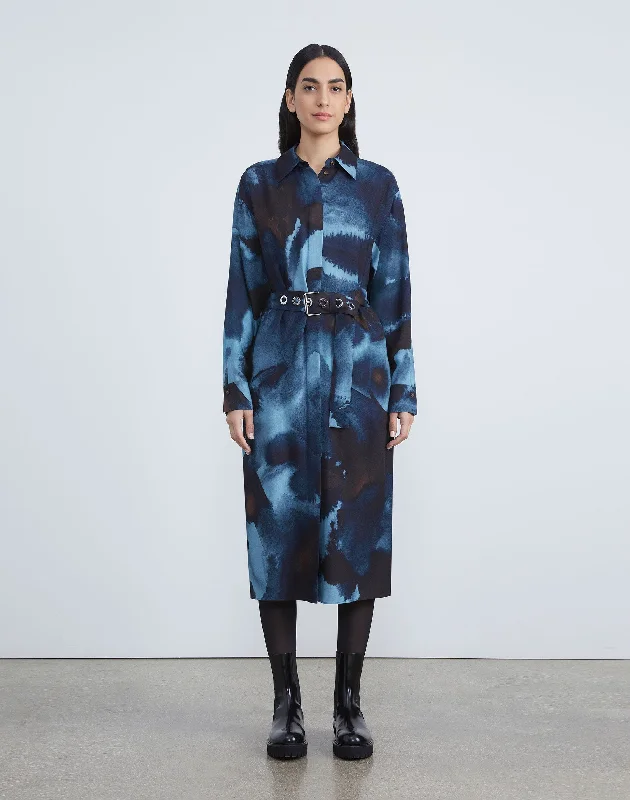 High End Designer Brands Discount Livia Shirt Dress In Inkdrop Print Italian Wool-Silk