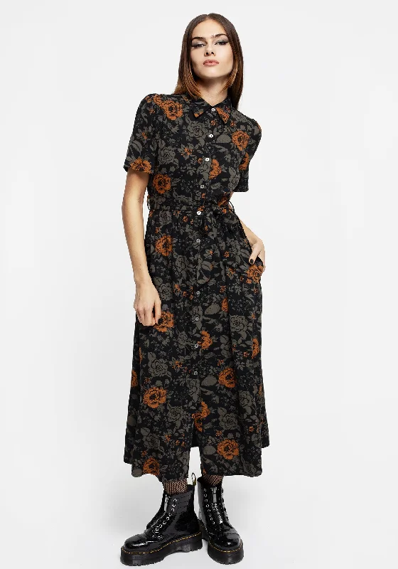 Limited Time Flash Sale Mortify Floral Print Midi Shirt Dress