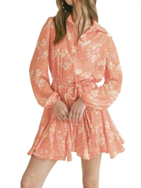 High End Women's Wear Aurora Flare Shirt Dress In Orange Multi