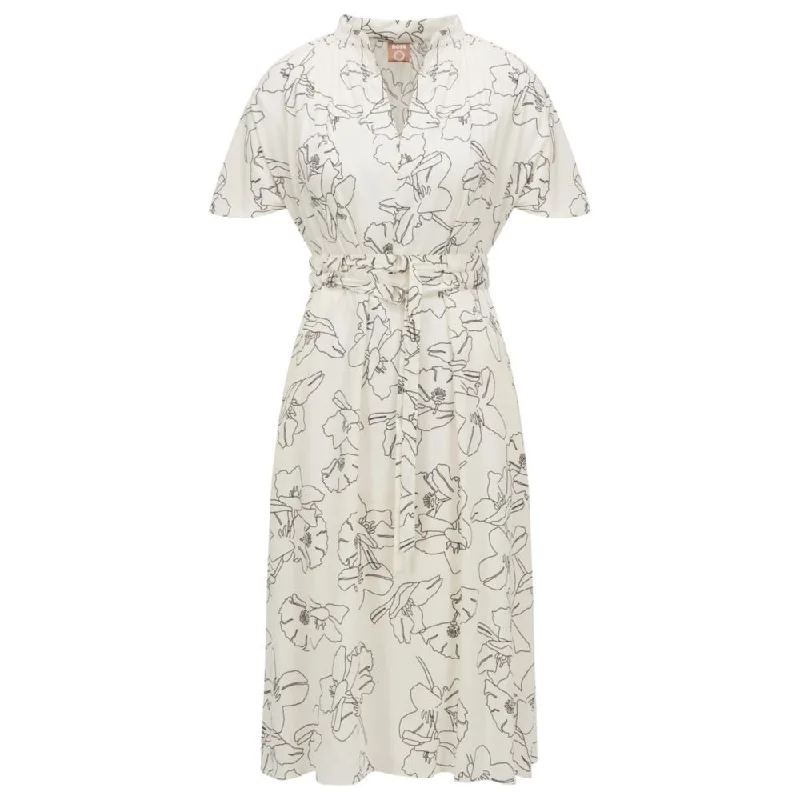 Colorful Clothing Double-belt regular-fit dress with floral print