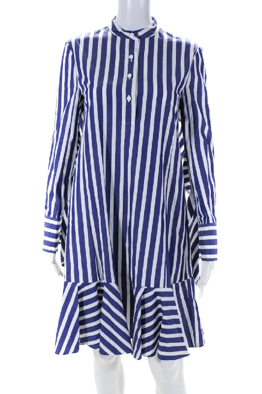 Budget Friendly Fashion Adeam Womens Ruffle Shirt Dress Navy/White