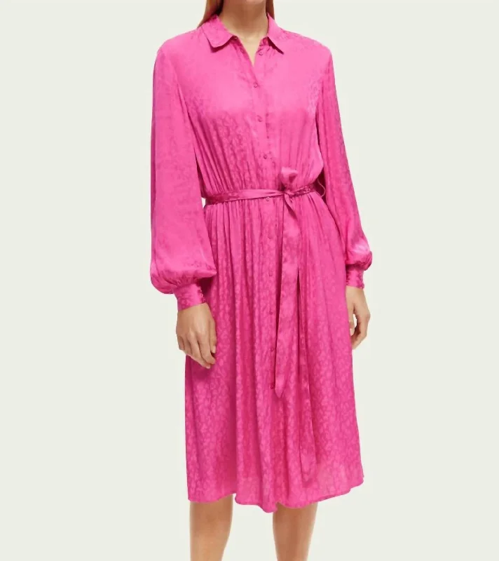 Odd Size Clearance Sale Jacquard Relaxed Fit Shirt Dress In Fuchsia