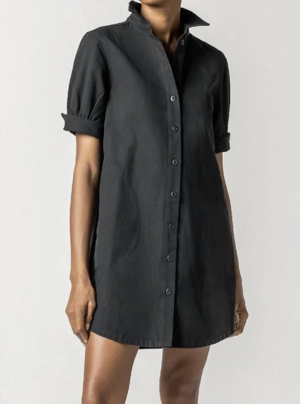 Women Wear Online Cuff Sleeve Shirt Dress In Black