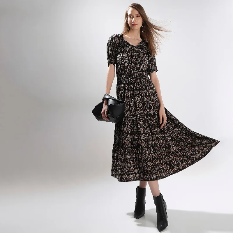 Plus Size Women Wear Flare Fit Printed Dress