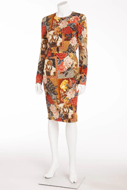 Comfort First Women's Wear Dolce & Gabbana - Long Sleeve Tapestry and BullDog Print Dress - IT 42