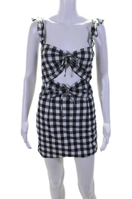 Holiday Special Offers Wayne Womens Sleeveless Square Neck Check Print Dress Black White Holiday Special Offers Wayne Womens Sleeveless Square Neck Check Print Dress Black White