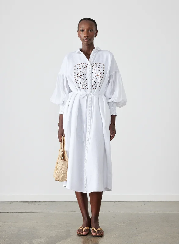 Outfits For Women Jeanne Linen Ramie Midi Shirt Dress | Optical White