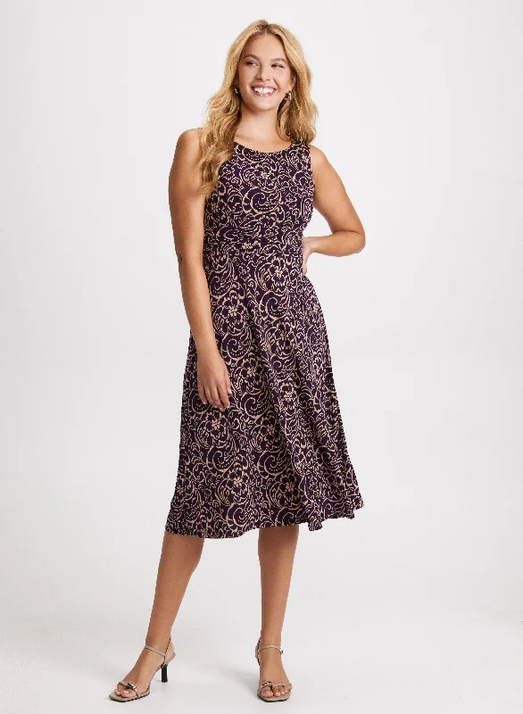 Women Fashion Ruched Waist Paisley Print Dress