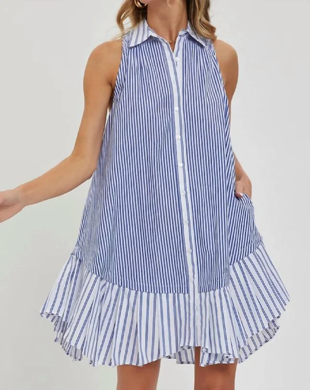 Big Savings Striped Shirt Dress In Blue Stripe