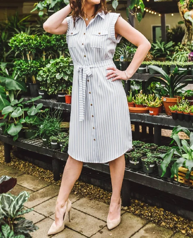 Season Transition Versatile Wear Clearance Striped Shirt Dress In Blue